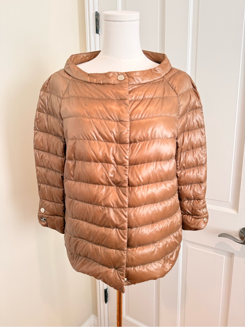 Herno Quilted Short Puffer Jacket in Camel Brown